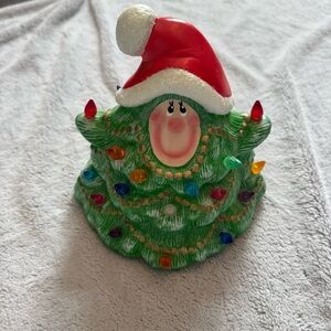 Whimsical Ceramic Christmas Tree Santa Hat 7” Figurine – No Light‎ Base